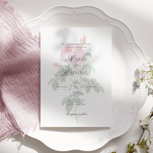 Romantic Chic French Rose Botanical Wedding Einladung