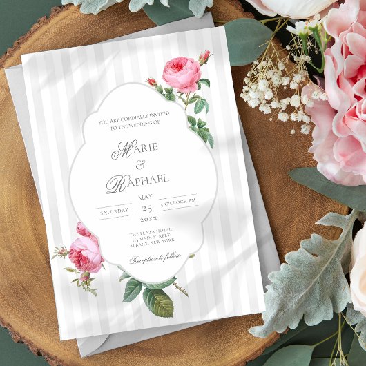 Romantic Chic French Rose Botanical Wedding Einladung