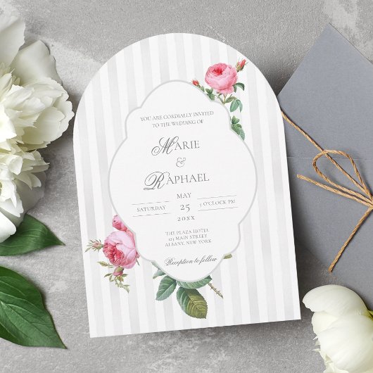 Romantic Chic French Rose Botanical Wedding Einladung