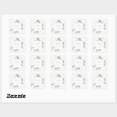 Romantic Chic French Rose Botanical Wedding Quadratischer Aufkleber (Blatt)