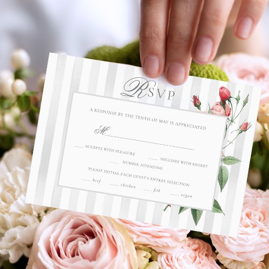 Romantic Chic French Rose Botanical Wedding RSVP Karte