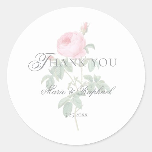 Romantic Chic French Rose Botanical Wedding Runder Aufkleber (Vorderseite)