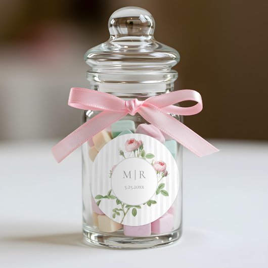 Romantic Chic French Rose Botanical Wedding Runder Aufkleber