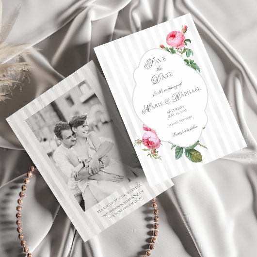 Romantic Chic French Rose Botanical Wedding Save The Date