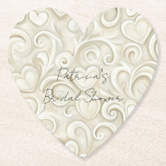Romantic Chic Heart Swirls Bridal Shower Untersetzer (Vorderseite)