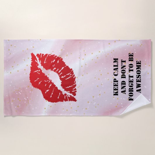 Romantic chic luxe red lips strandtuch (Vorderseite)