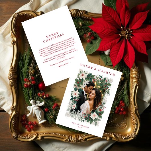 Romantic Christmas Botanical Frame Photo Feiertagskarte