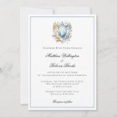 Romantic Classic Blue Crest Monogram Wedding Einladung (Vorderseite)