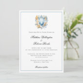 Romantic Classic Blue Crest Monogram Wedding Einladung (Stehend Vorderseite)
