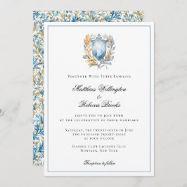 Romantic Classic Blue Crest Monogram Wedding Einladung