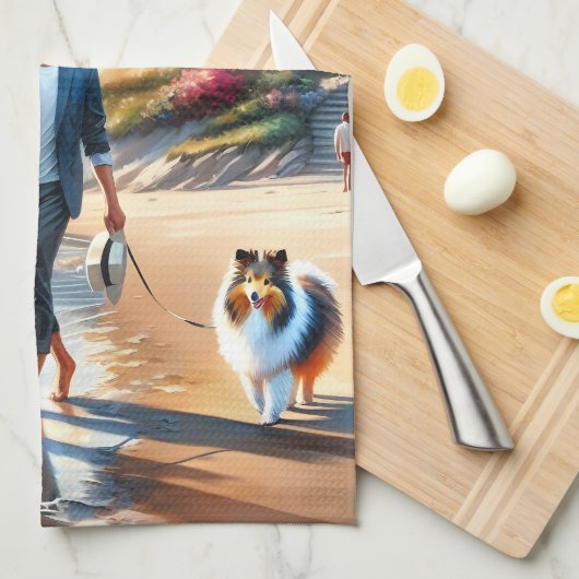 Romantic Coastal Cottage Sunset Stroll Geschirrtuch (Viertel Falte)