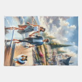 Romantic Coastal Cottage Sunset Stroll Geschirrtuch (Horizontal)