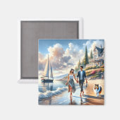 Romantic Coastal Cottage Sunset Stroll Magnet (Vorderseite/Rückseite)