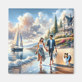 Romantic Coastal Cottage Sunset Stroll Magnet (Vorne)