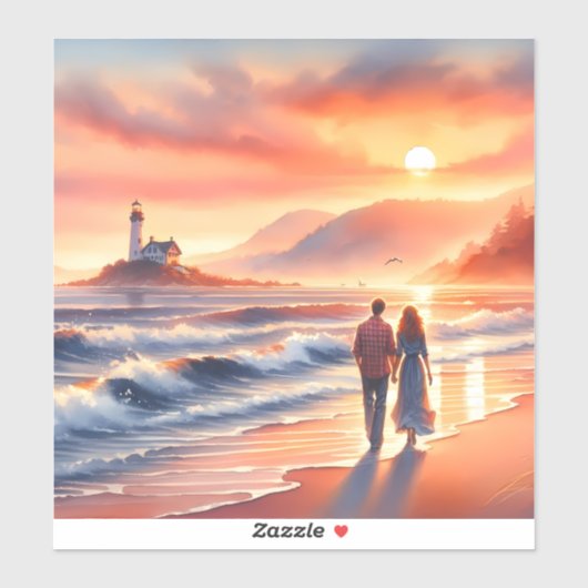 Romantic Coastal Sunset Lighthouse Walk Aufkleber (Blatt)