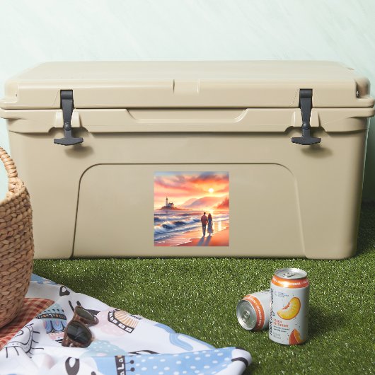 Romantic Coastal Sunset Lighthouse Walk Aufkleber (Kühler)