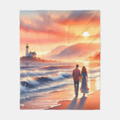 Romantic Coastal Sunset Lighthouse Walk Fleecedecke (Vorderseite)