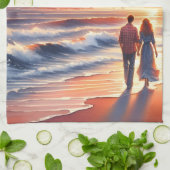 Romantic Coastal Sunset Lighthouse Walk Geschirrtuch (Gefaltet)