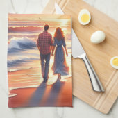 Romantic Coastal Sunset Lighthouse Walk Geschirrtuch (Viertel Falte)