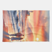 Romantic Coastal Sunset Lighthouse Walk Geschirrtuch (Horizontal)