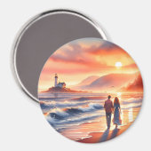 Romantic Coastal Sunset Lighthouse Walk Magnet (Vorderseite/Rückseite)