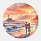 Romantic Coastal Sunset Lighthouse Walk Magnet (Vorne)