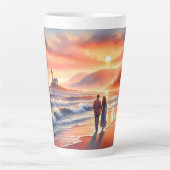 Romantic Coastal Sunset Lighthouse Walk Milchtasse (Vorderseite)