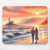 Romantic Coastal Sunset Lighthouse Walk Mousepad (Vorne)