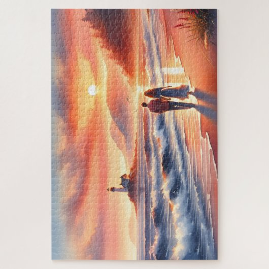 Romantic Coastal Sunset Lighthouse Walk Puzzle (Vertikal)