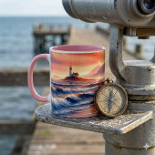 Romantic Coastal Sunset Lighthouse Walk Tasse