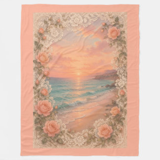 Romantic Coastal Sunset: Peach Roses & Vintage  Fleecedecke