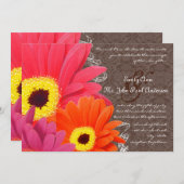 Romantic Coral & Fuchsia Gerber Daisy Wedding Einladung (Vorne/Hinten)