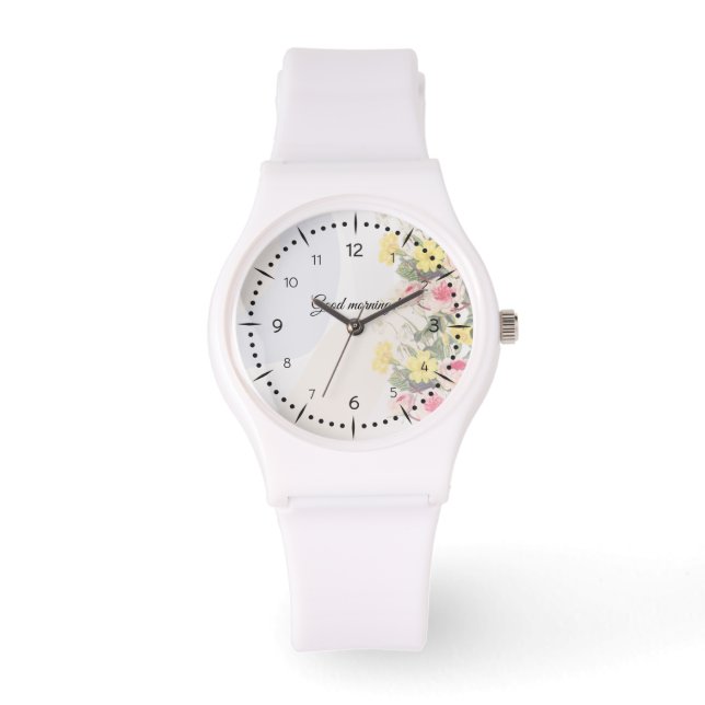 Romantic cottage flowers wallpaper armbanduhr (Vorderseite)