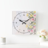 Romantic cottage flowers wallpaper quadratische wanduhr (Zuhause)