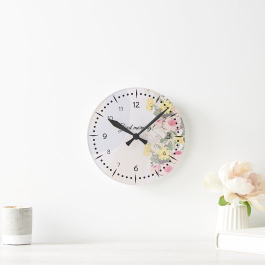 Romantic cottage flowers wallpaper runde wanduhr (Zuhause)