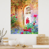 Romantic cottage garden aquarel poster (Küche)