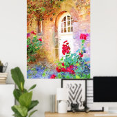 Romantic cottage garden aquarel poster (Heimbüro)