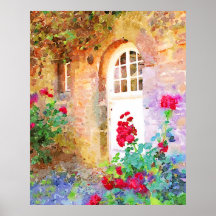 Romantic cottage garden aquarel