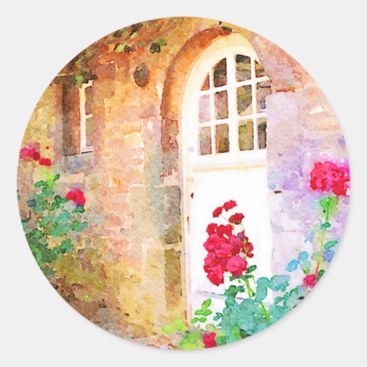 Romantic cottage garden aquarel runder aufkleber (Vorderseite)