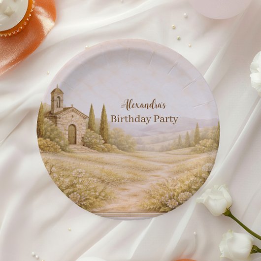 Romantic Countryside Floral Birthday Pappteller