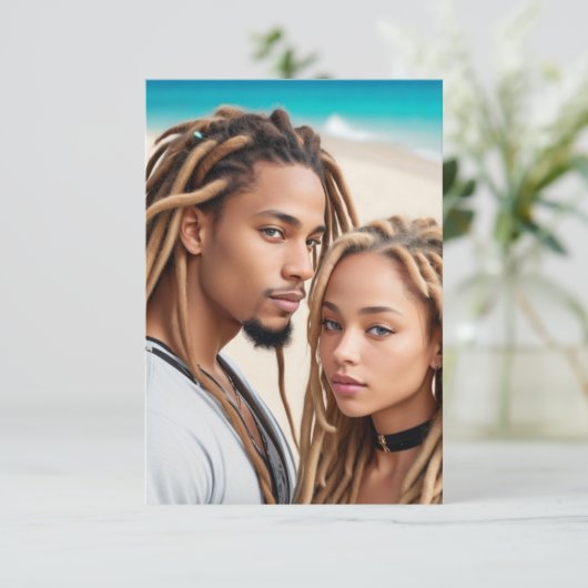 Romantic Couple Beach Digital Art Poster Einladung (Stehend Vorderseite)