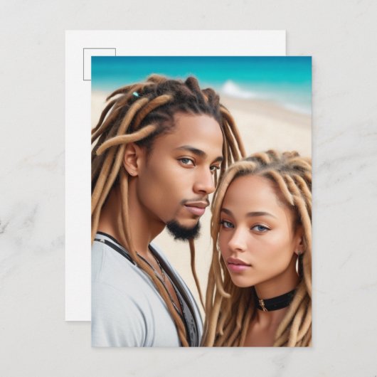 Romantic Couple Beach Digital Art Poster Postkarte (Vorne/Hinten)