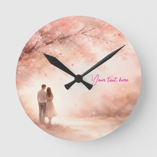 Romantic Couple Clock – Custom Text Wall Art Runde Wanduhr (Vorderseite)