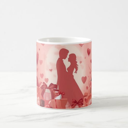 Romantic Couple Mug Valentine Gift with Hearts Ros Kaffeetasse (Mittel)