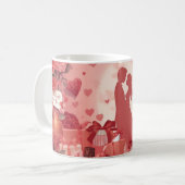 Romantic Couple Mug Valentine Gift with Hearts Ros Kaffeetasse (Vorderseite Links)