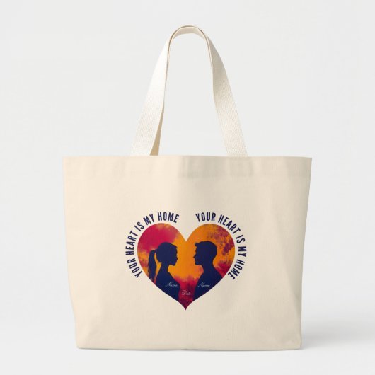 Romantic Couple Silhouette Sunset Heart Jumbo Tote Stoffbeutel (Vorne)