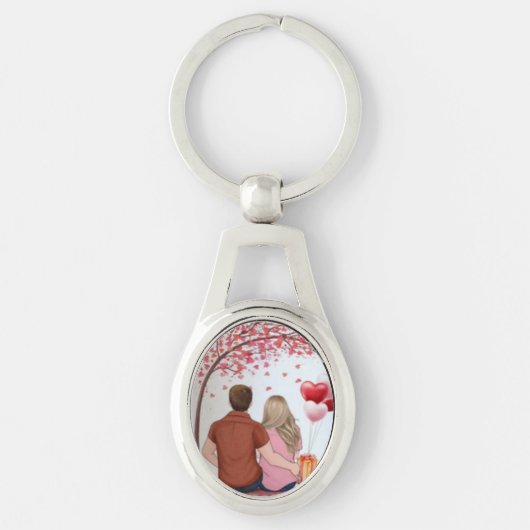Romantic Couple Under Heart Tree Custom Keychain Schlüsselanhänger (Vorderseite)