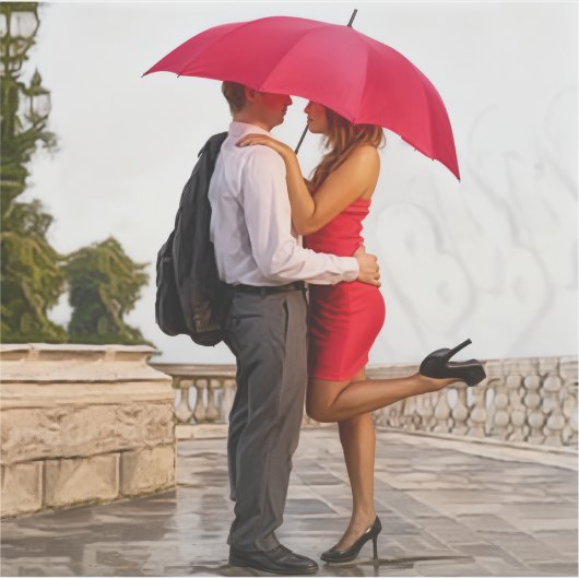 Romantic Couple Under Red Umbrella Aufkleber (Vorderseite)