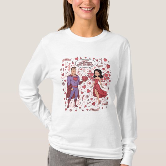 Romantic Couple Valentines Illustration T-Shirt (Vorderseite)