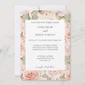 Romantic Cream Blush Pink Rose Floral Wedding Einladung (Vorderseite)